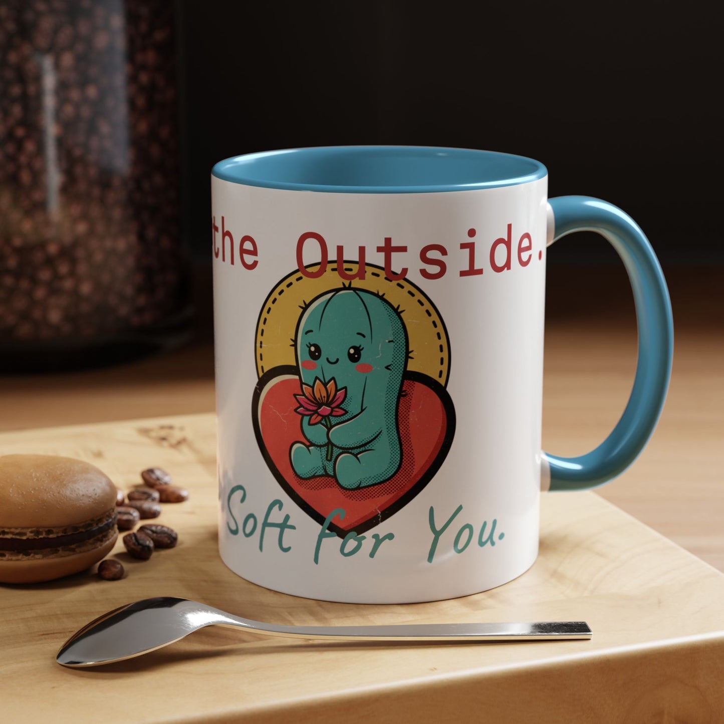 Prickly on the Outside, Soft for You Accent Coffee Mug — Cute Cactus Ceramic Mug (11/15 oz)