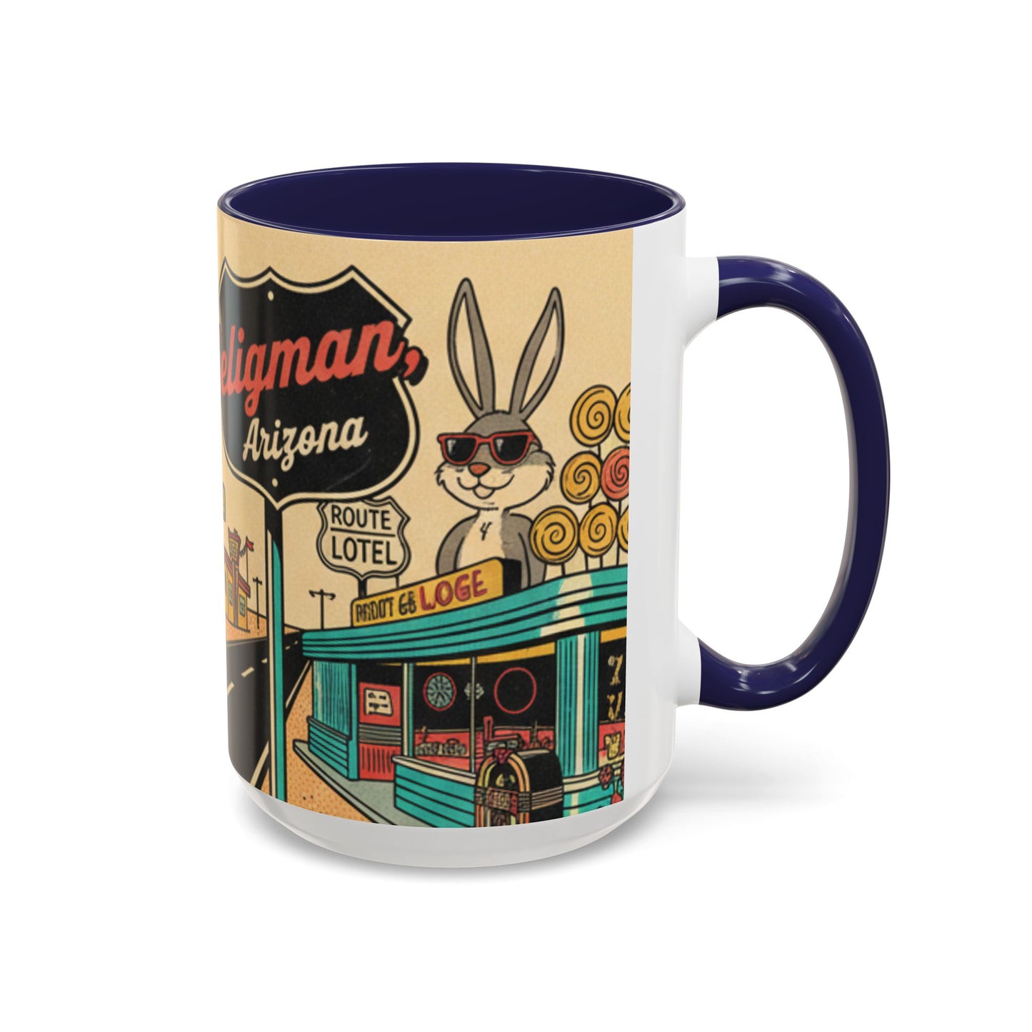 Route 66 Seligman Retro Pop Art Coffee Mug — Vintage Desert Roadside Design (11/15oz)