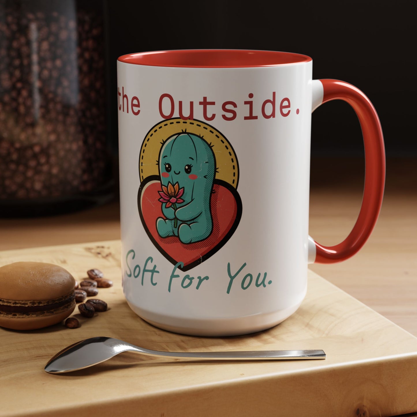 Prickly on the Outside, Soft for You Accent Coffee Mug — Cute Cactus Ceramic Mug (11/15 oz)
