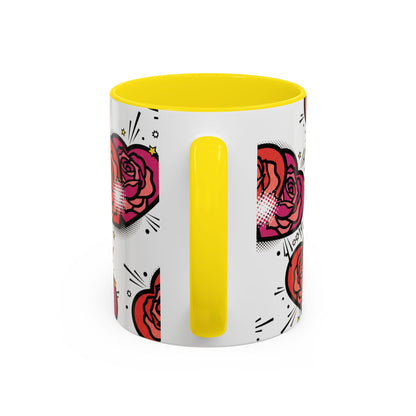 Rose Heart Accent Coffee Mug — Retro Pop Floral Design (11/15 oz)
