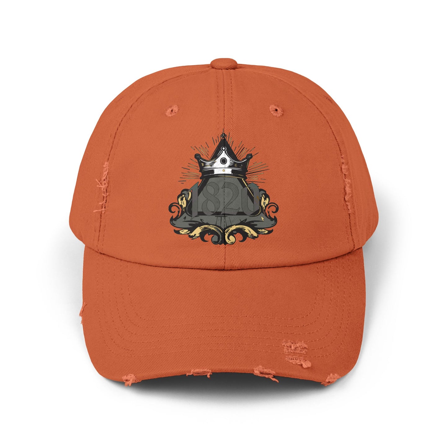 "1820" Distressed Baseball Cap with Gothic Crest Design