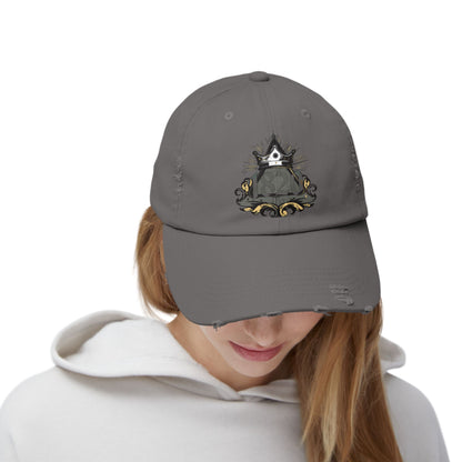 "1820" Distressed Baseball Cap with Gothic Crest Design