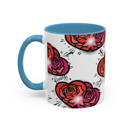 Rose Heart Accent Coffee Mug — Retro Pop Floral Design (11/15 oz)
