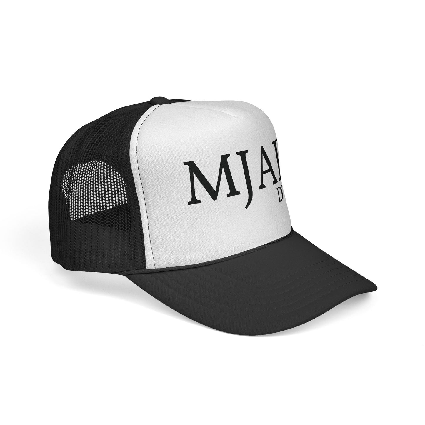 MJAD DTU9 Trucker Cap — Vintage Script Retro Mesh Baseball Hat