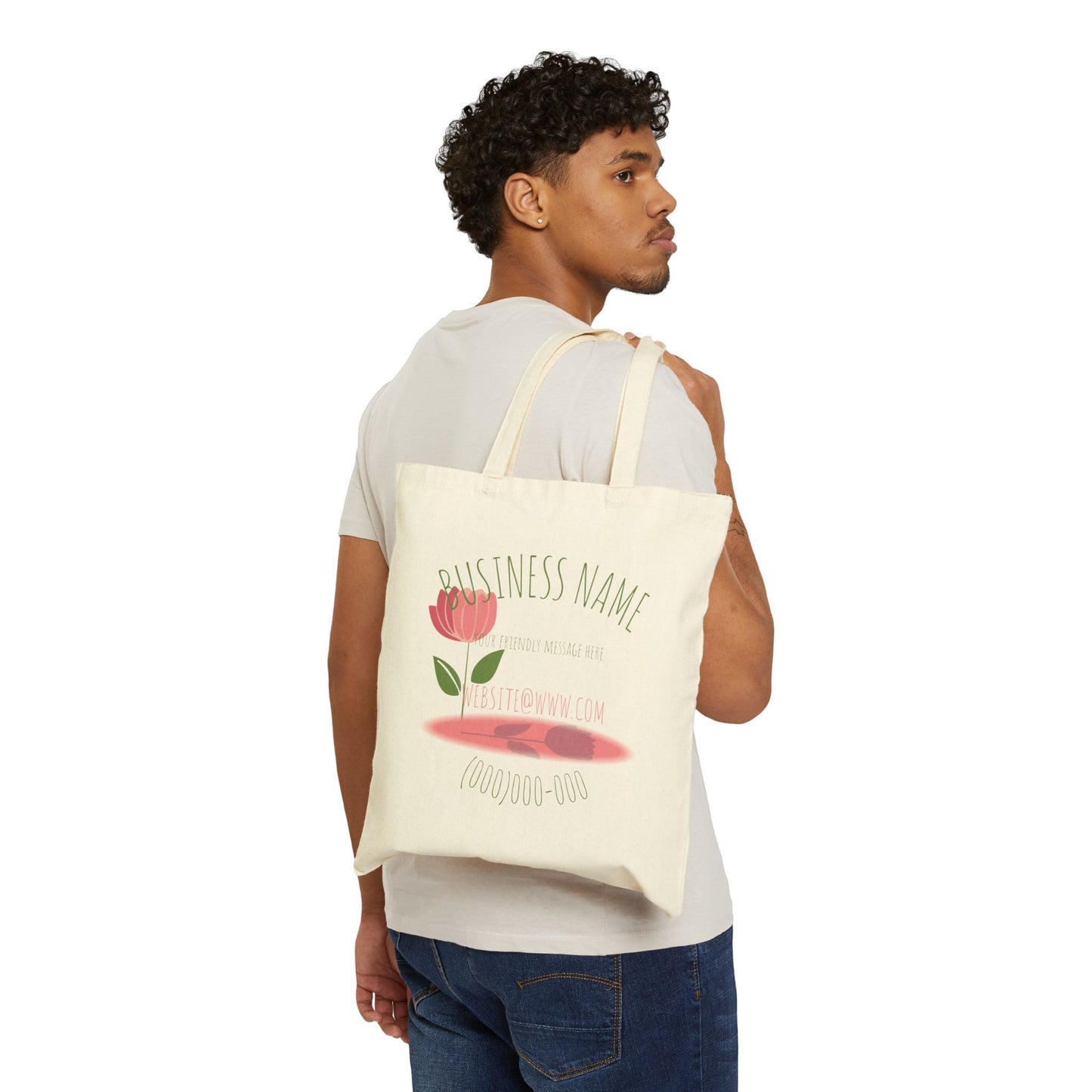 Floral Canvas Tote Bag — Personalized Business Logo Flower Market Bag
