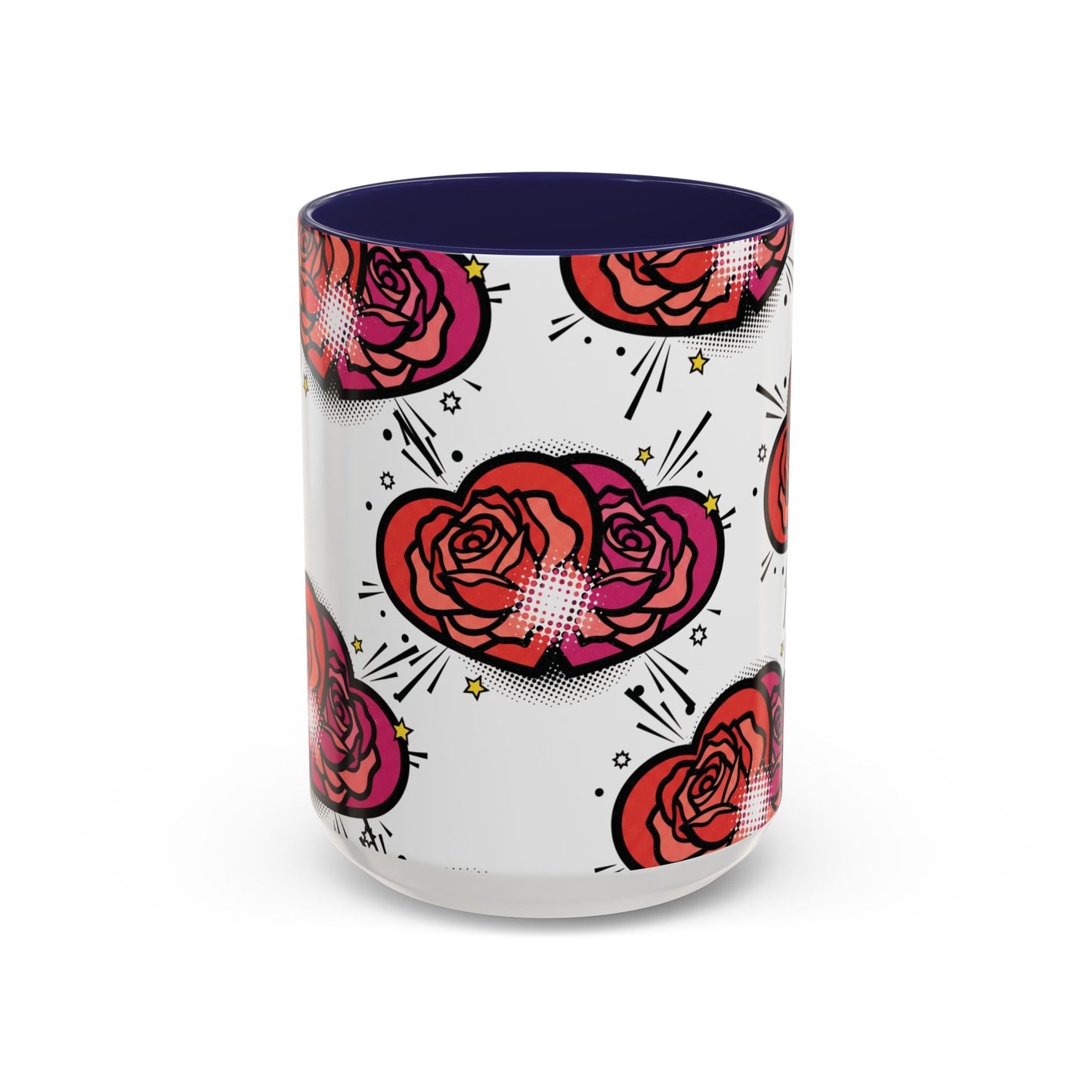 Rose Heart Accent Coffee Mug — Retro Pop Floral Design (11/15 oz)