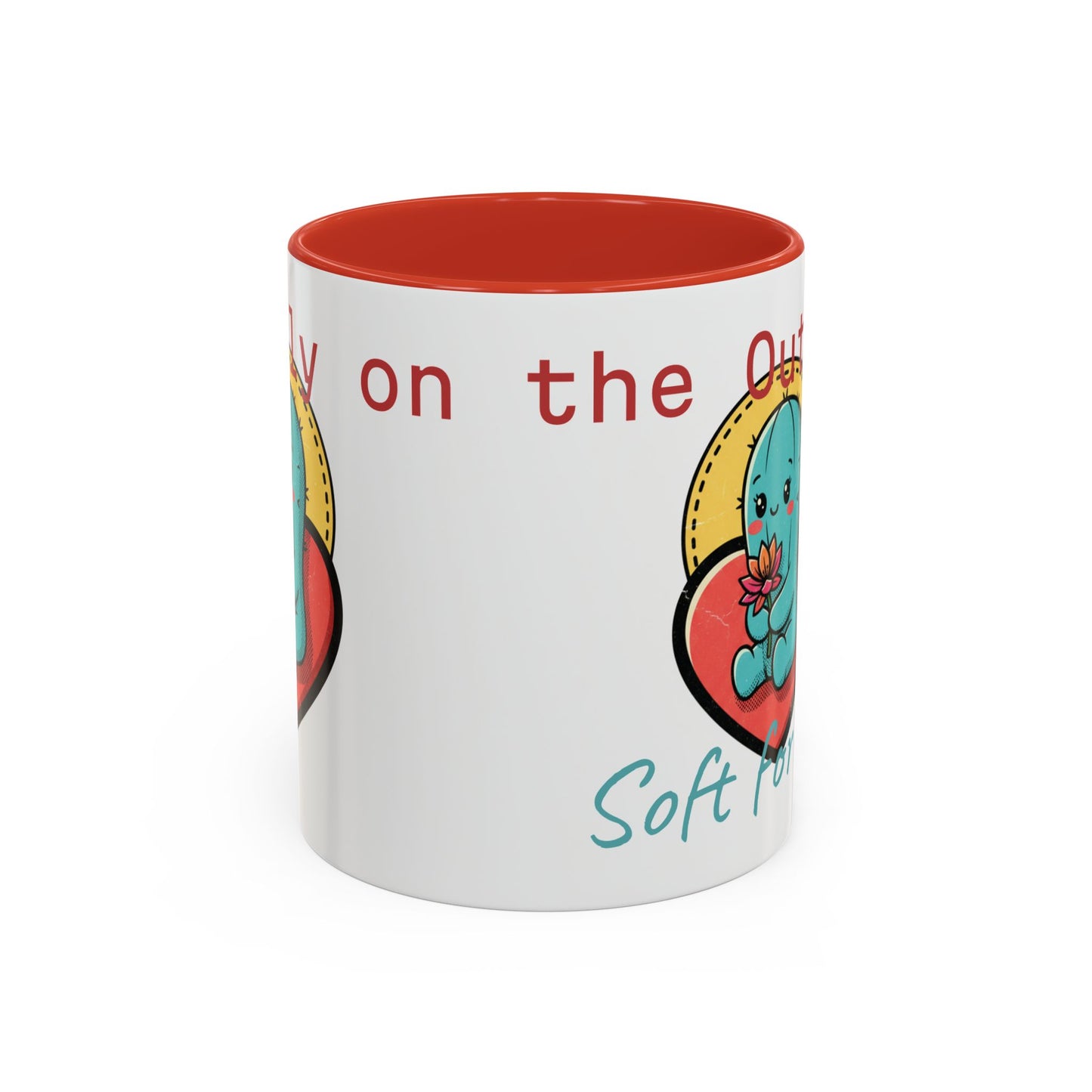 Prickly on the Outside, Soft for You Accent Coffee Mug — Cute Cactus Ceramic Mug (11/15 oz)