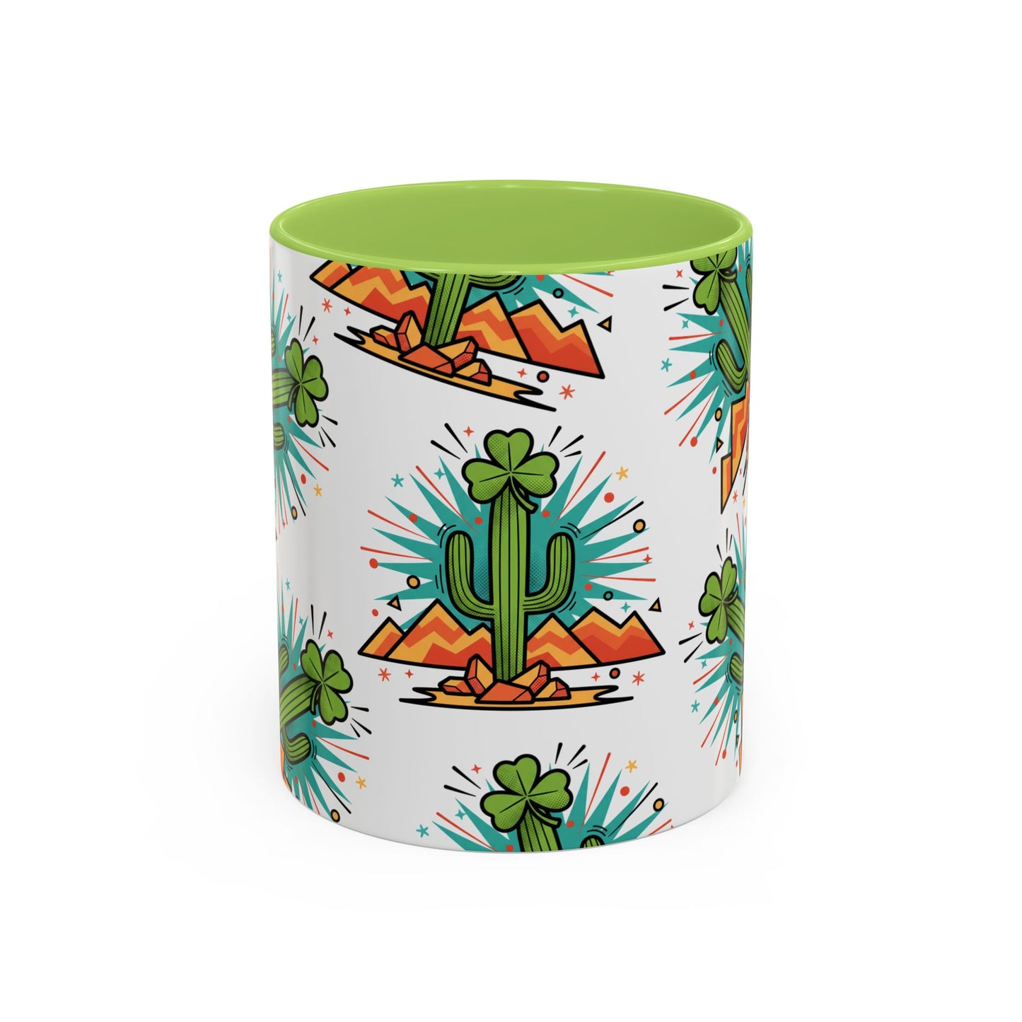 Arizona Shamrock Cactus Mug — Retro Pop Art St. Patrick’s Day Coffee Cup (11/15oz)