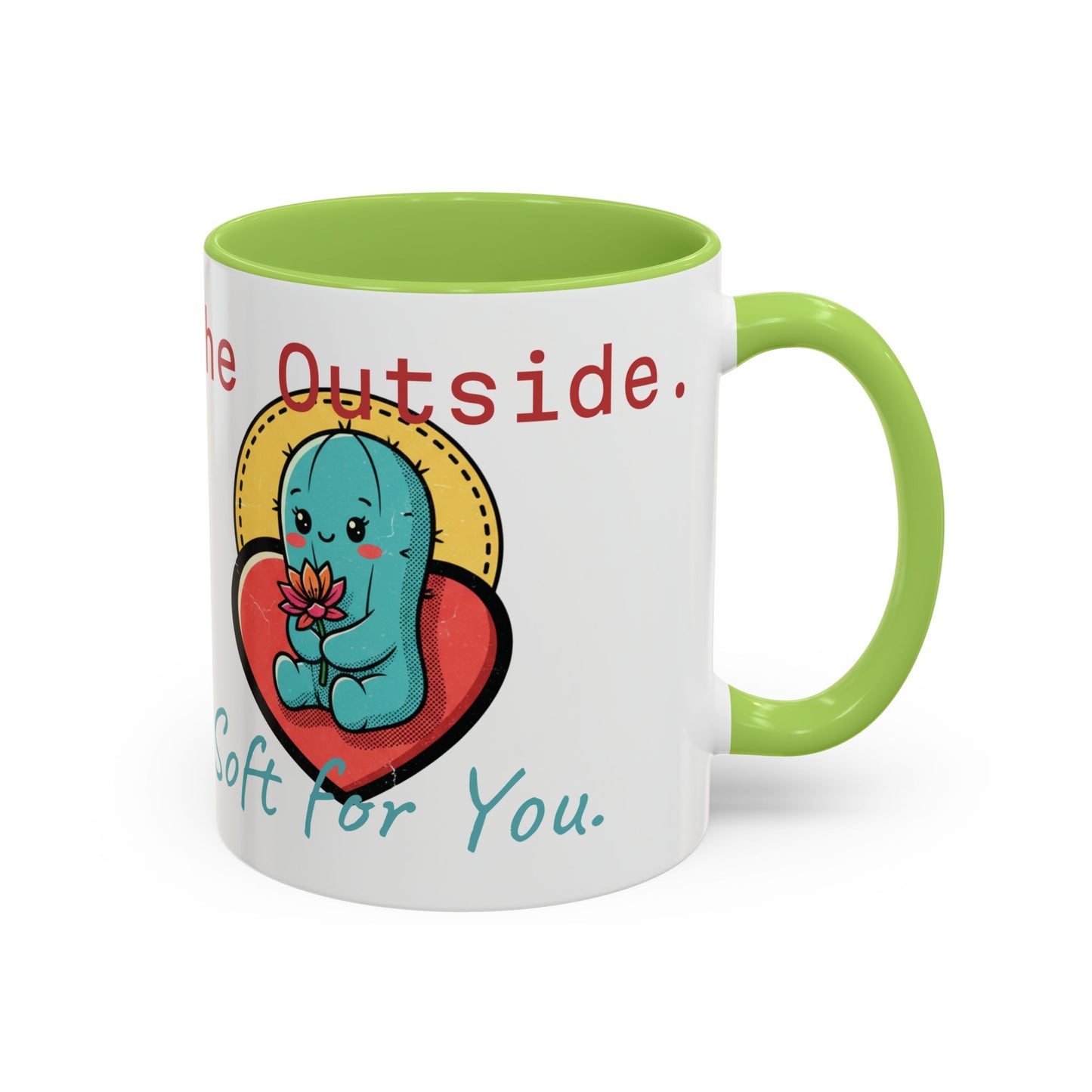 Prickly on the Outside, Soft for You Accent Coffee Mug — Cute Cactus Ceramic Mug (11/15 oz)