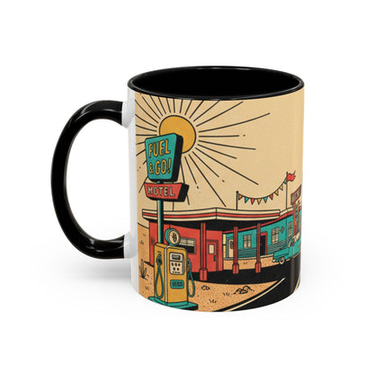 Route 66 Seligman Retro Pop Art Coffee Mug — Vintage Desert Roadside Design (11/15oz)