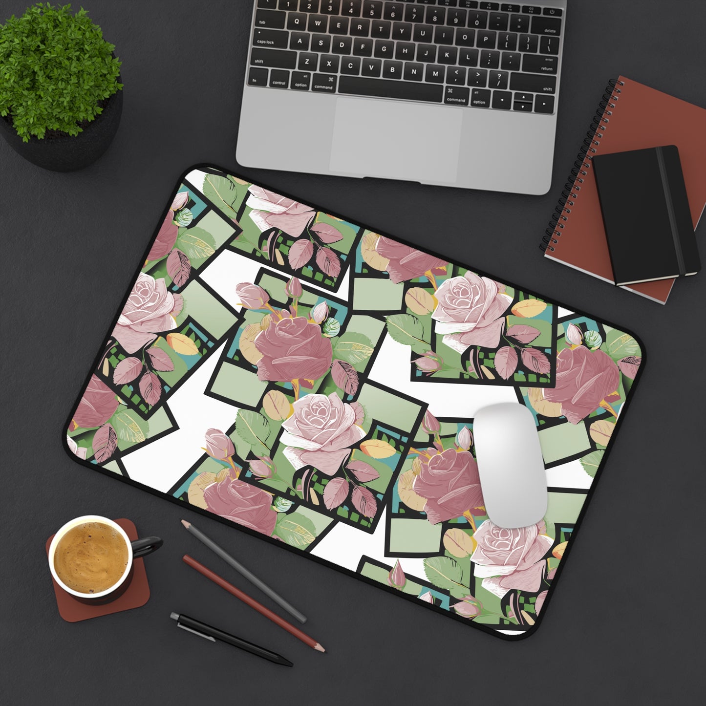 Floral Desk Mat - Eco-Friendly Workspace Decor, Office Gift for Her, Home Office Accessories, Desk Protector, Rose Pattern