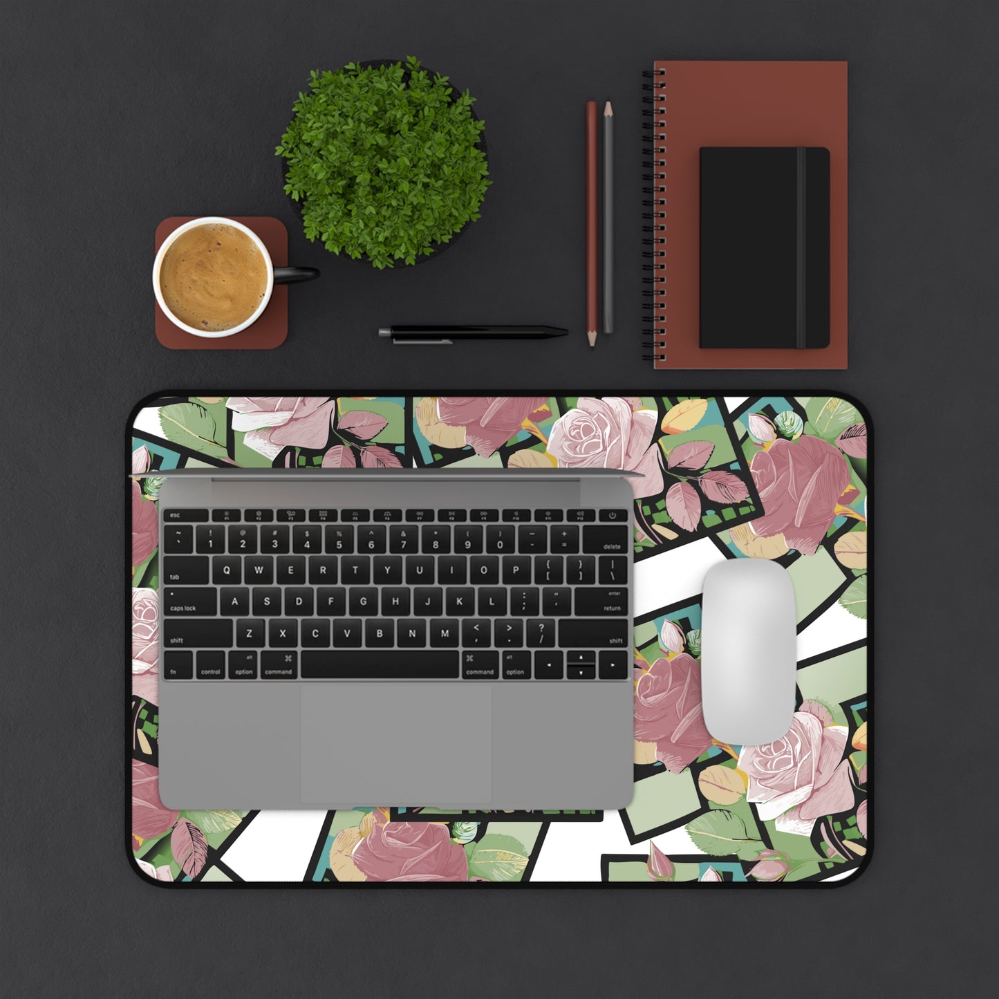 Floral Desk Mat - Eco-Friendly Workspace Decor, Office Gift for Her, Home Office Accessories, Desk Protector, Rose Pattern