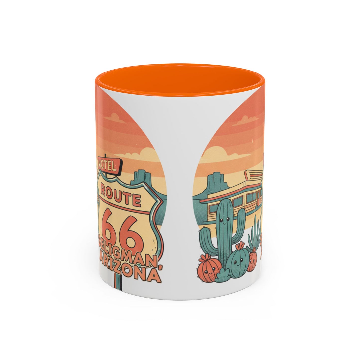 Route 66 Seligman Retro Pop Art Coffee Mug — Pastel Desert Sunset