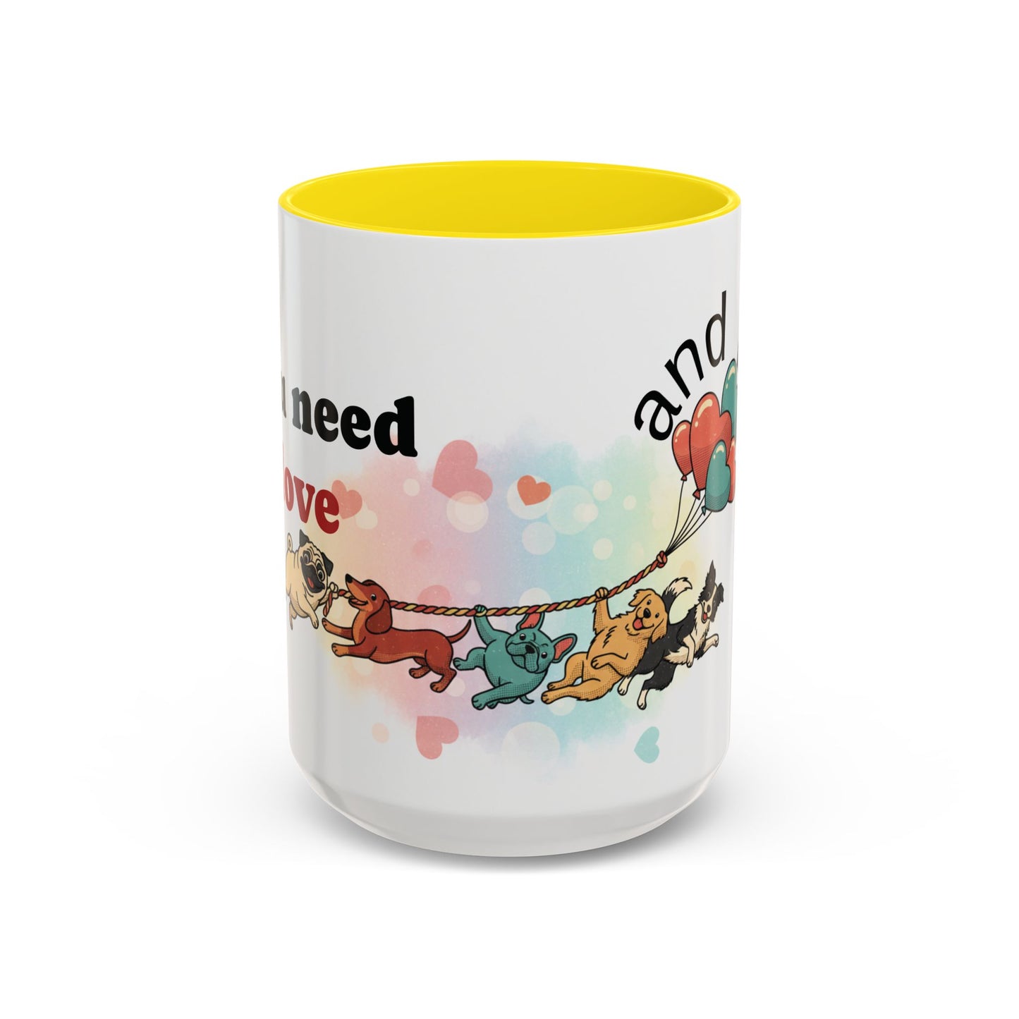 Valentine Dogs Tug-of-Love Mug — Playful Pop-Art Heart Balloons