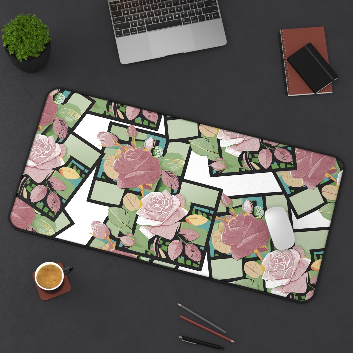 Floral Desk Mat - Eco-Friendly Workspace Decor, Office Gift for Her, Home Office Accessories, Desk Protector, Rose Pattern