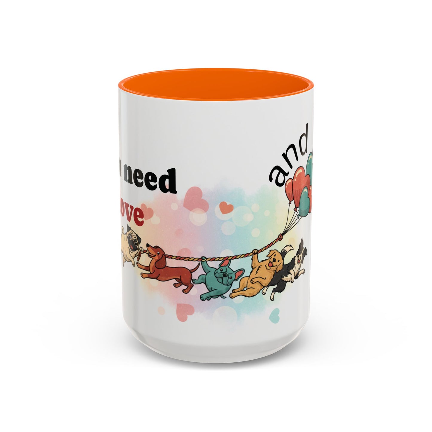 Valentine Dogs Tug-of-Love Mug — Playful Pop-Art Heart Balloons