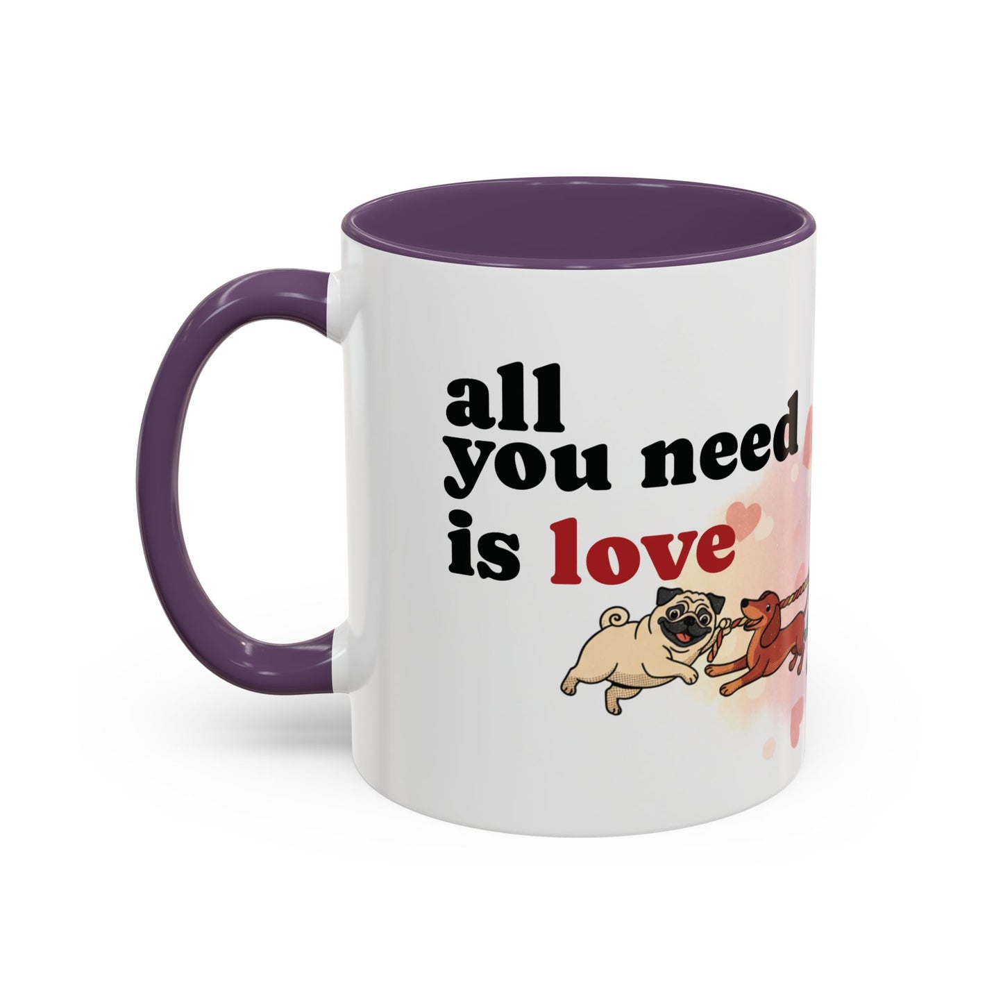 Valentine Dogs Tug-of-Love Mug — Playful Pop-Art Heart Balloons