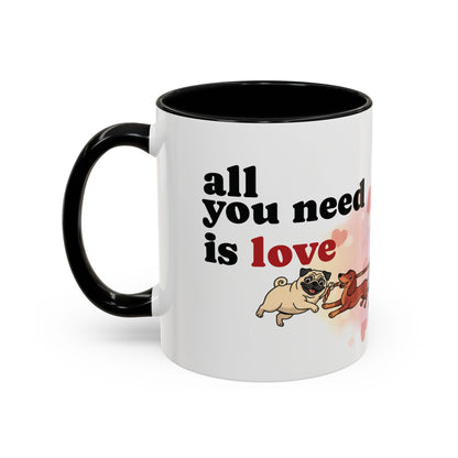 Valentine Dogs Tug-of-Love Mug — Playful Pop-Art Heart Balloons
