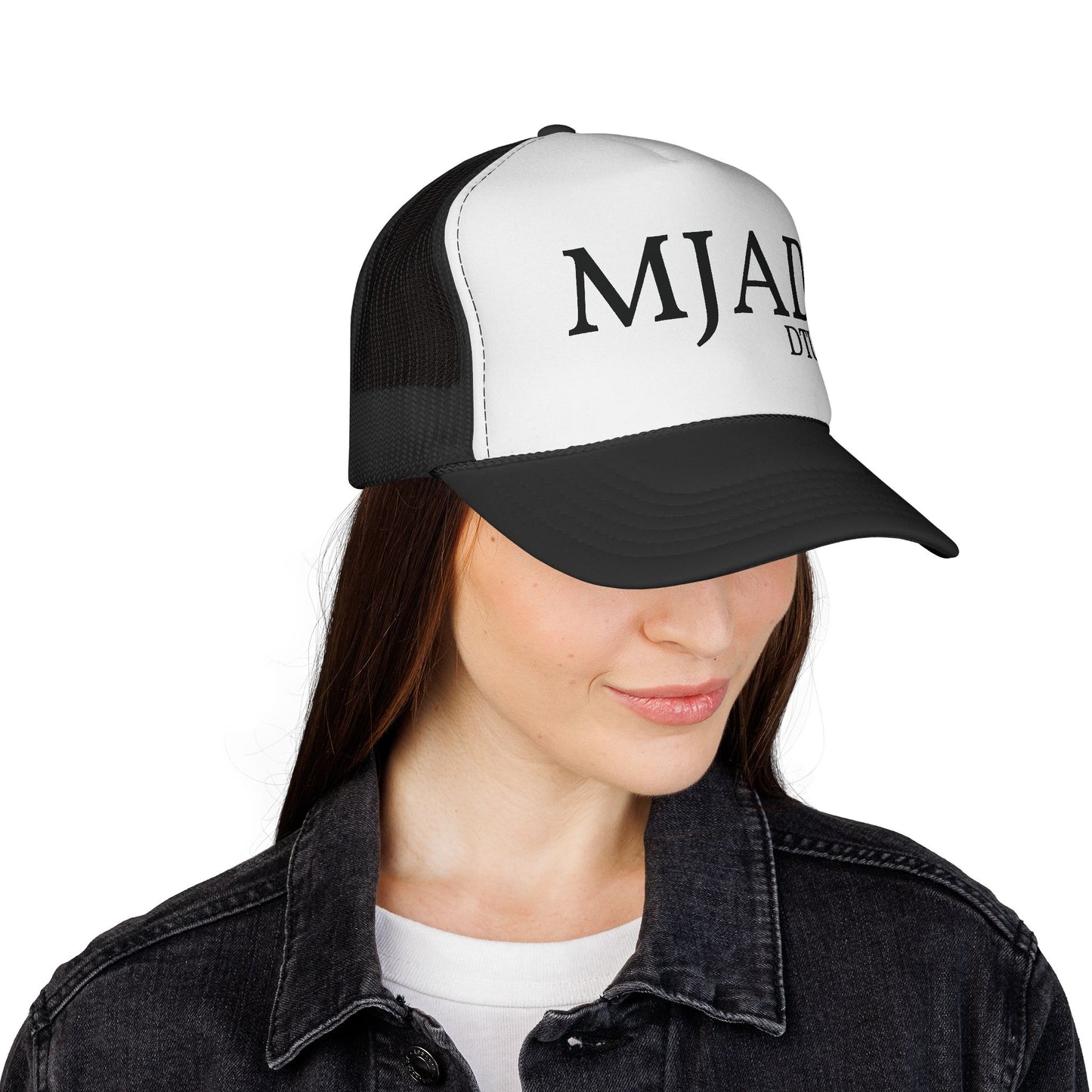 MJAD DTU9 Trucker Cap — Vintage Script Retro Mesh Baseball Hat
