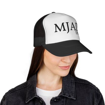 MJAD DTU9 Trucker Cap — Vintage Script Retro Mesh Baseball Hat