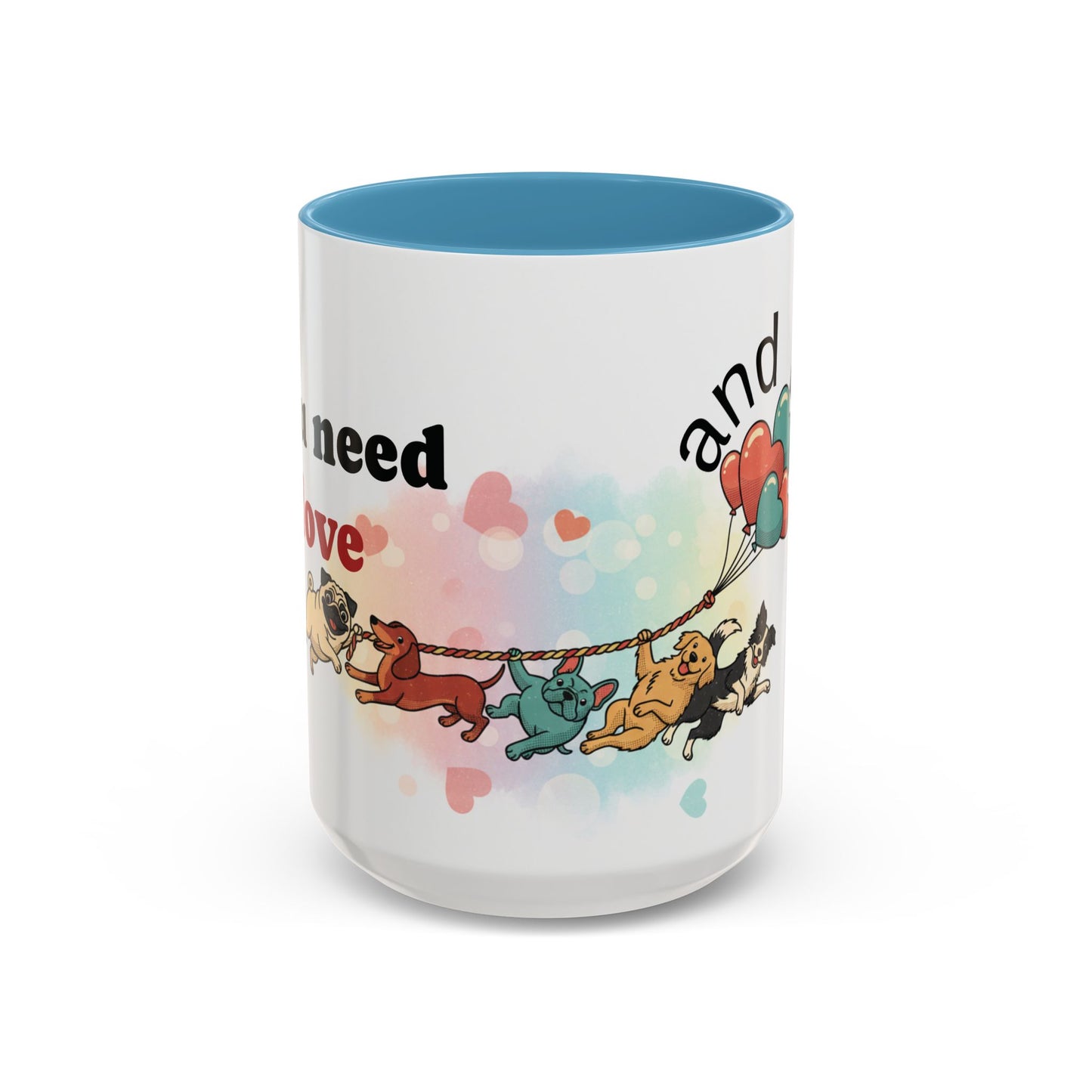 Valentine Dogs Tug-of-Love Mug — Playful Pop-Art Heart Balloons
