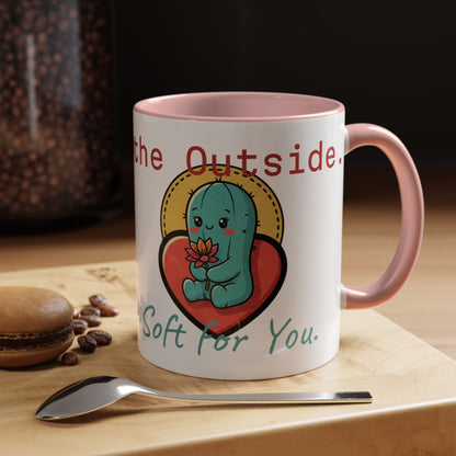 Prickly on the Outside, Soft for You Accent Coffee Mug — Cute Cactus Ceramic Mug (11/15 oz)