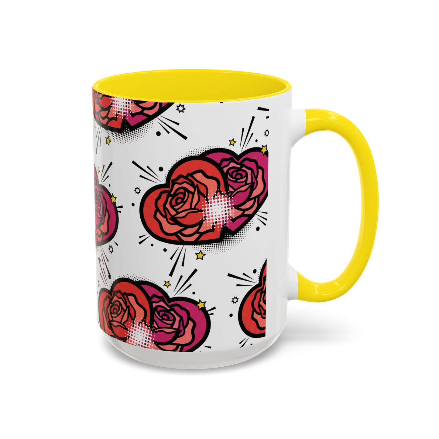 Rose Heart Accent Coffee Mug — Retro Pop Floral Design (11/15 oz)