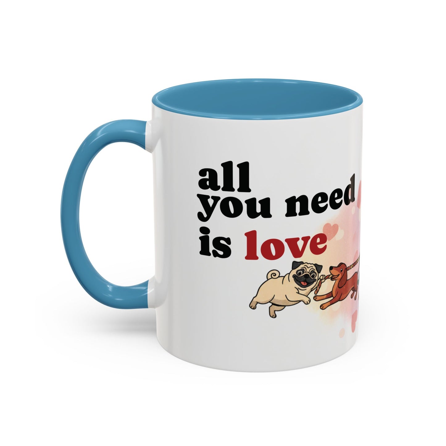 Valentine Dogs Tug-of-Love Mug — Playful Pop-Art Heart Balloons