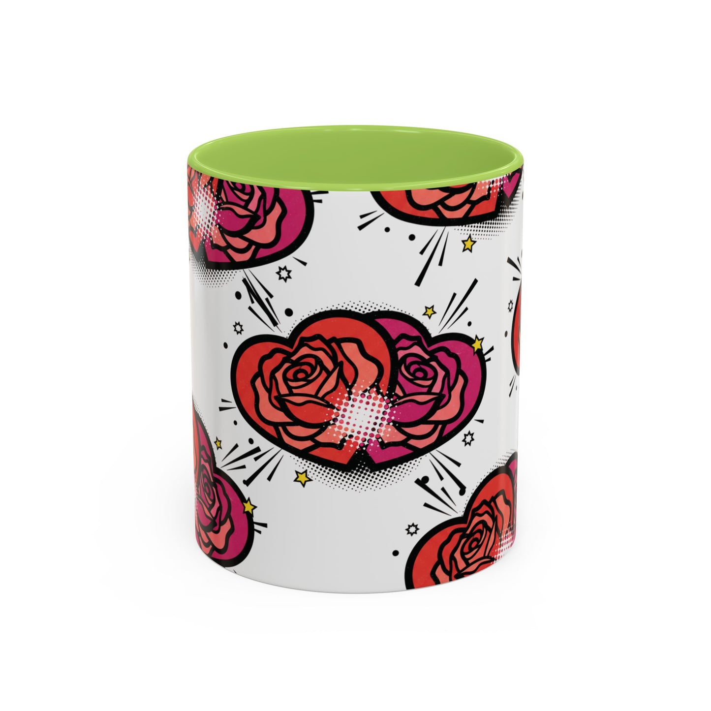 Rose Heart Accent Coffee Mug — Retro Pop Floral Design (11/15 oz)