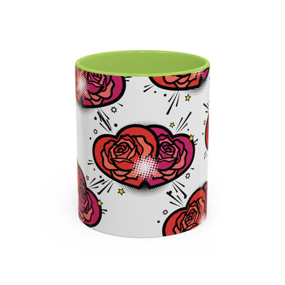 Rose Heart Accent Coffee Mug — Retro Pop Floral Design (11/15 oz)