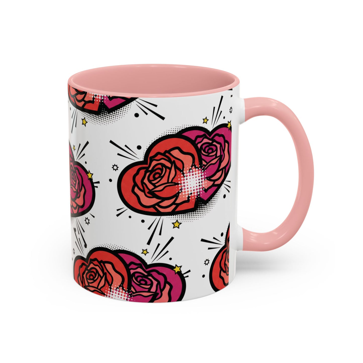 Rose Heart Accent Coffee Mug — Retro Pop Floral Design (11/15 oz)