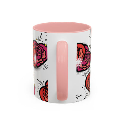 Rose Heart Accent Coffee Mug — Retro Pop Floral Design (11/15 oz)