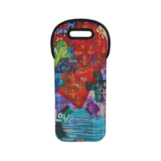 Colorful 'Love' Abstract Wine Tote Bag – Neon Heart Art Bottle Carrier