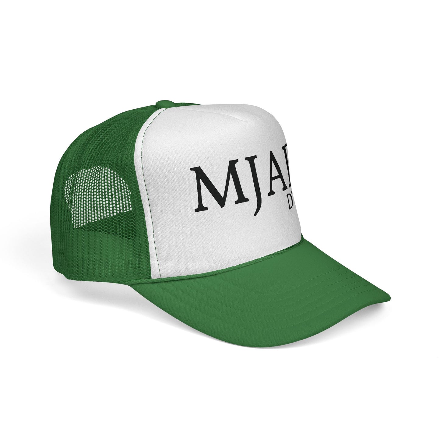MJAD DTU9 Trucker Cap — Vintage Script Retro Mesh Baseball Hat