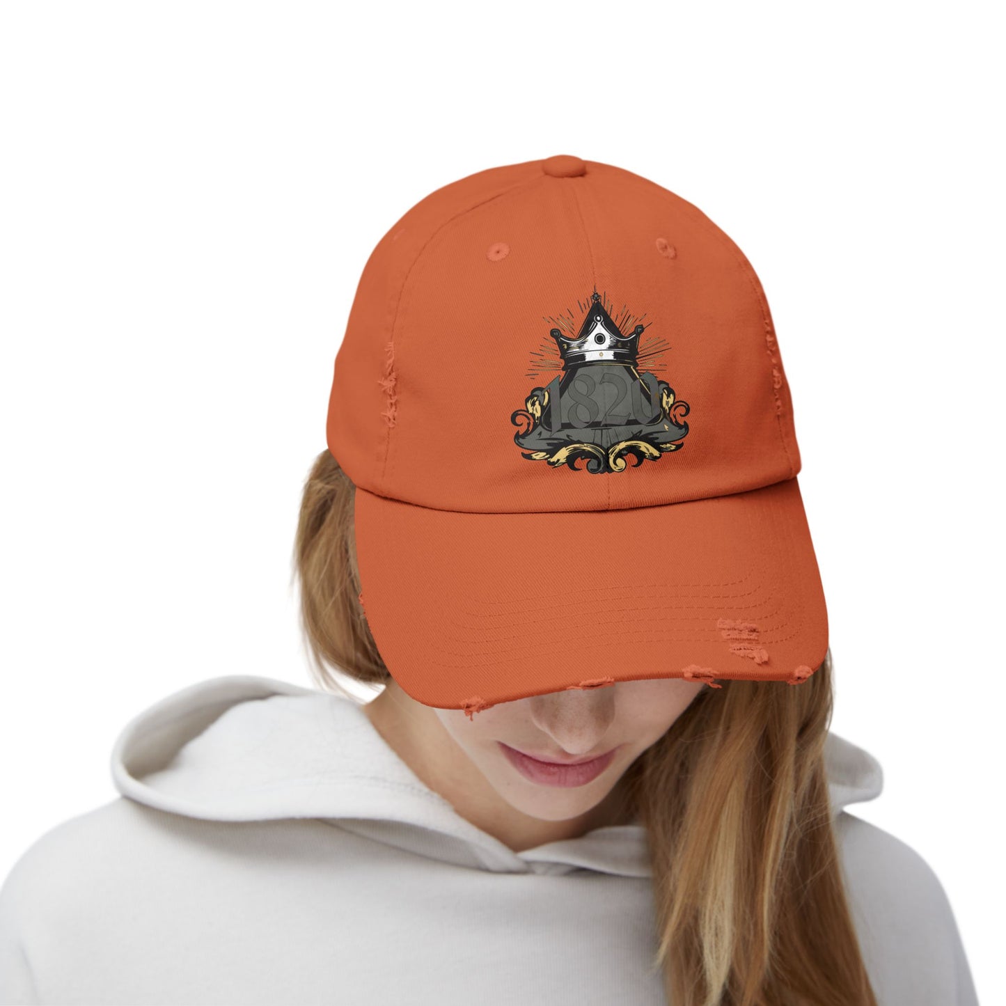 "1820" Distressed Baseball Cap with Gothic Crest Design