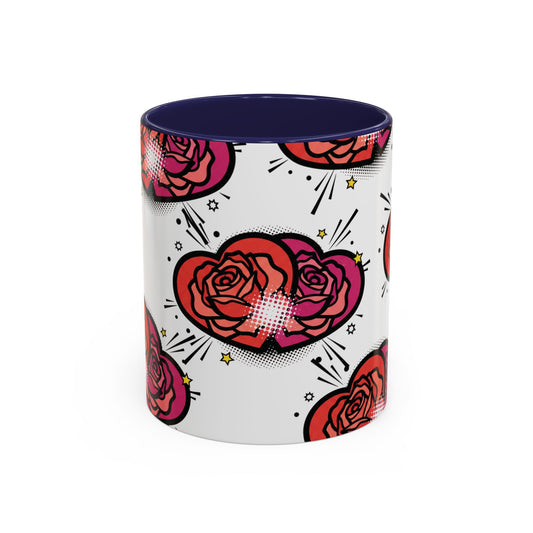 Rose Heart Accent Coffee Mug — Retro Pop Floral Design (11/15 oz)