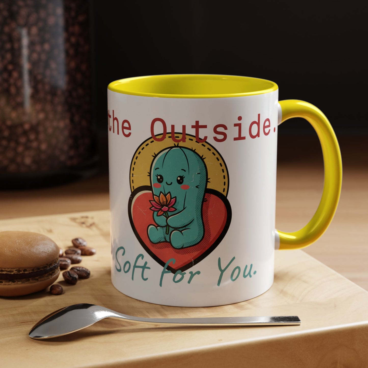 Prickly on the Outside, Soft for You Accent Coffee Mug — Cute Cactus Ceramic Mug (11/15 oz)