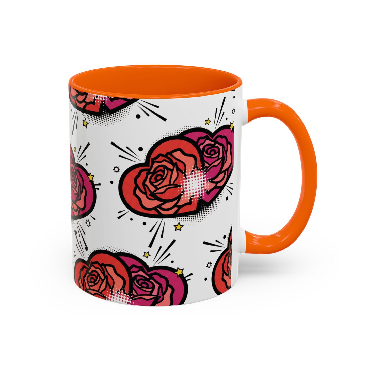 Rose Heart Accent Coffee Mug — Retro Pop Floral Design (11/15 oz)
