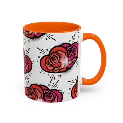 Rose Heart Accent Coffee Mug — Retro Pop Floral Design (11/15 oz)