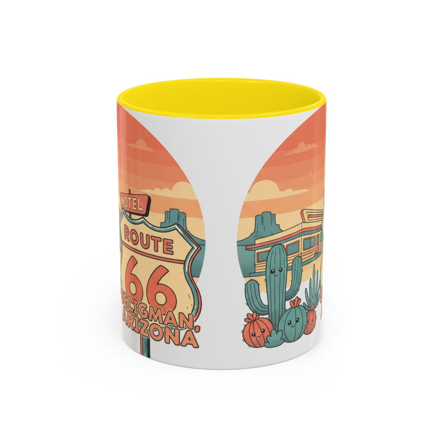 Route 66 Seligman Retro Pop Art Coffee Mug — Pastel Desert Sunset