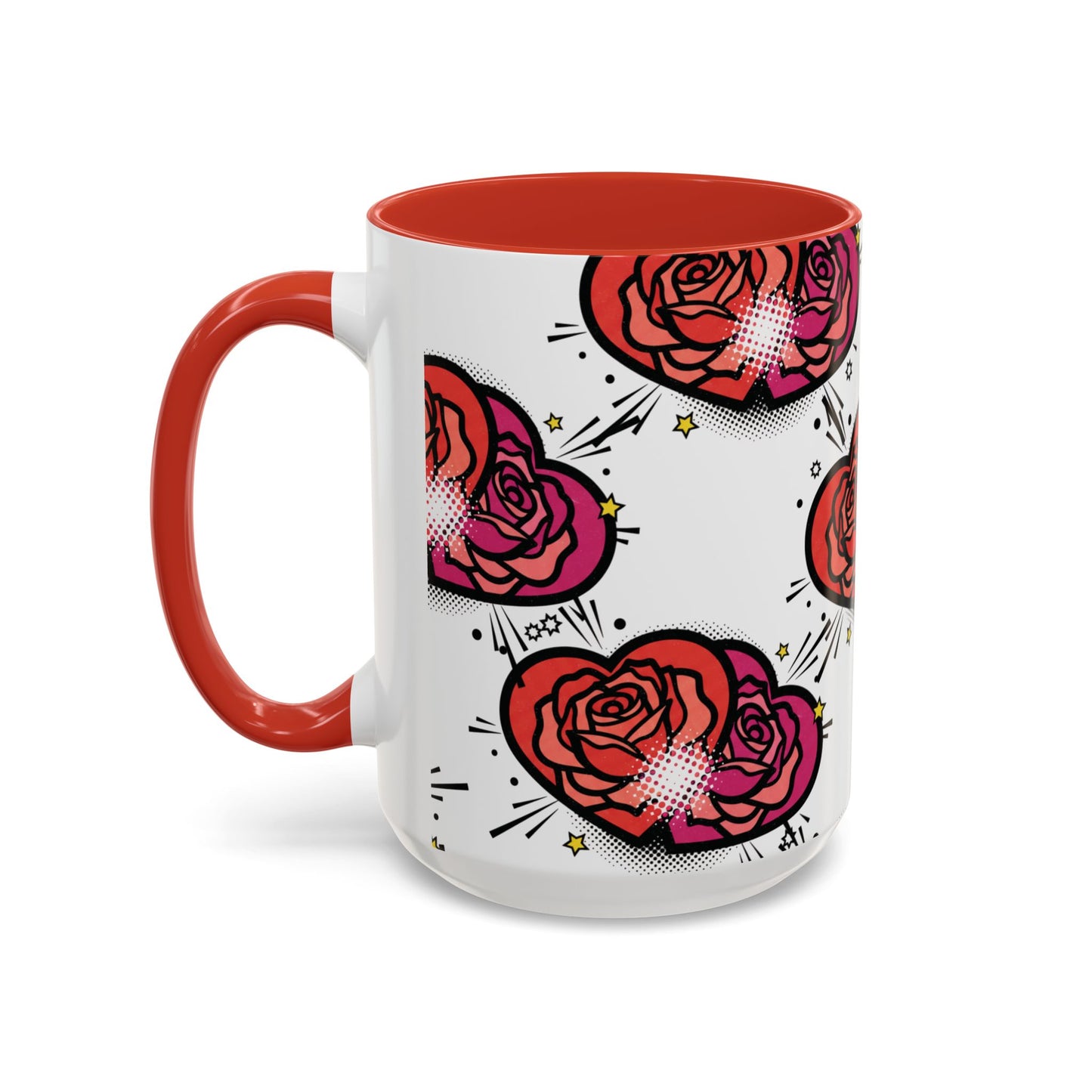 Rose Heart Accent Coffee Mug — Retro Pop Floral Design (11/15 oz)