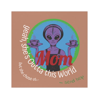 Alien Mom Car Magnet — Retro Space Mom with Coffee, "Please Send Help from the Kids"