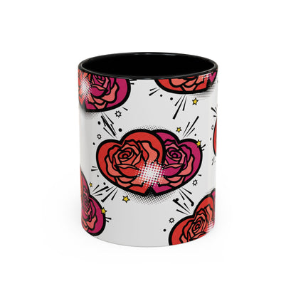 Rose Heart Accent Coffee Mug — Retro Pop Floral Design (11/15 oz)
