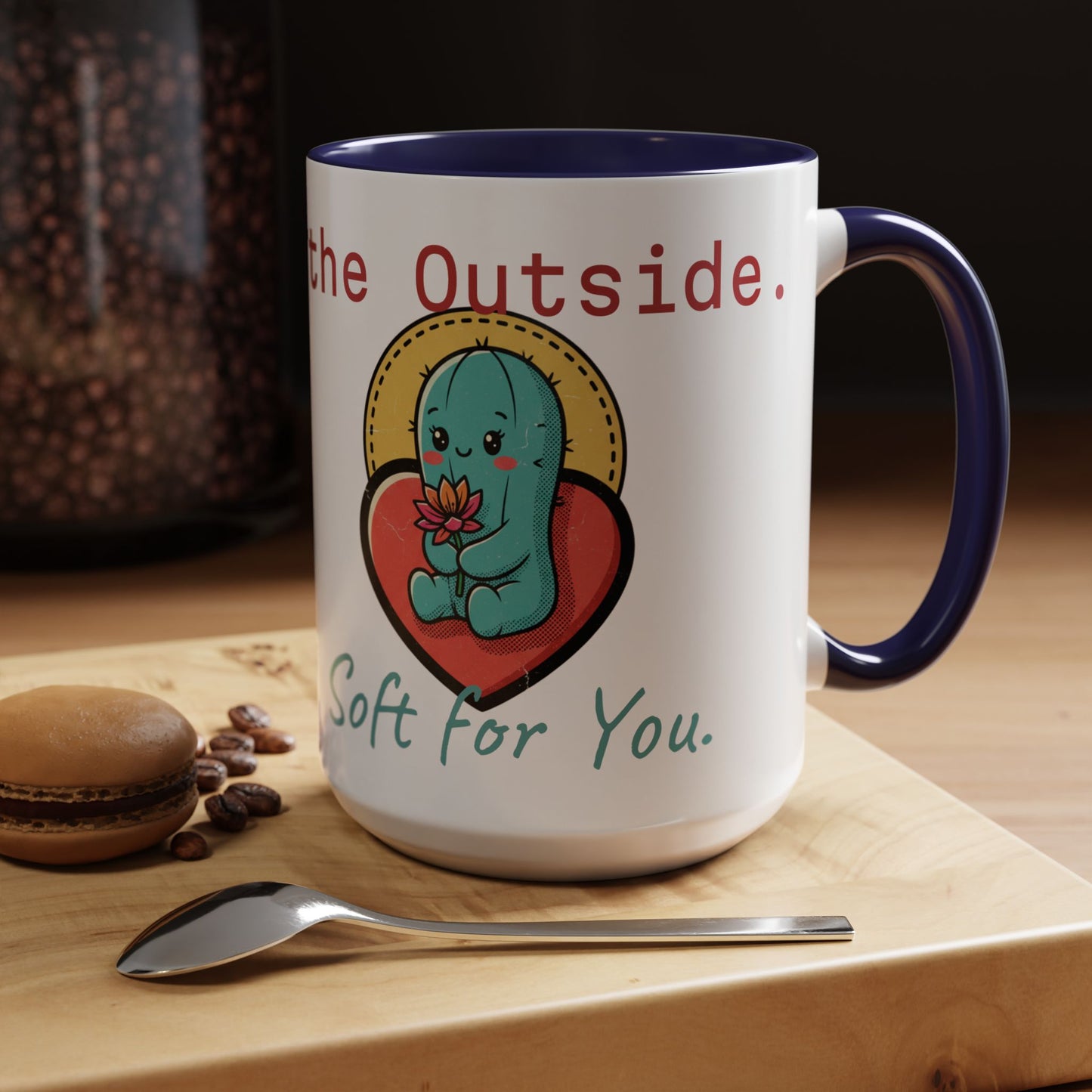 Prickly on the Outside, Soft for You Accent Coffee Mug — Cute Cactus Ceramic Mug (11/15 oz)