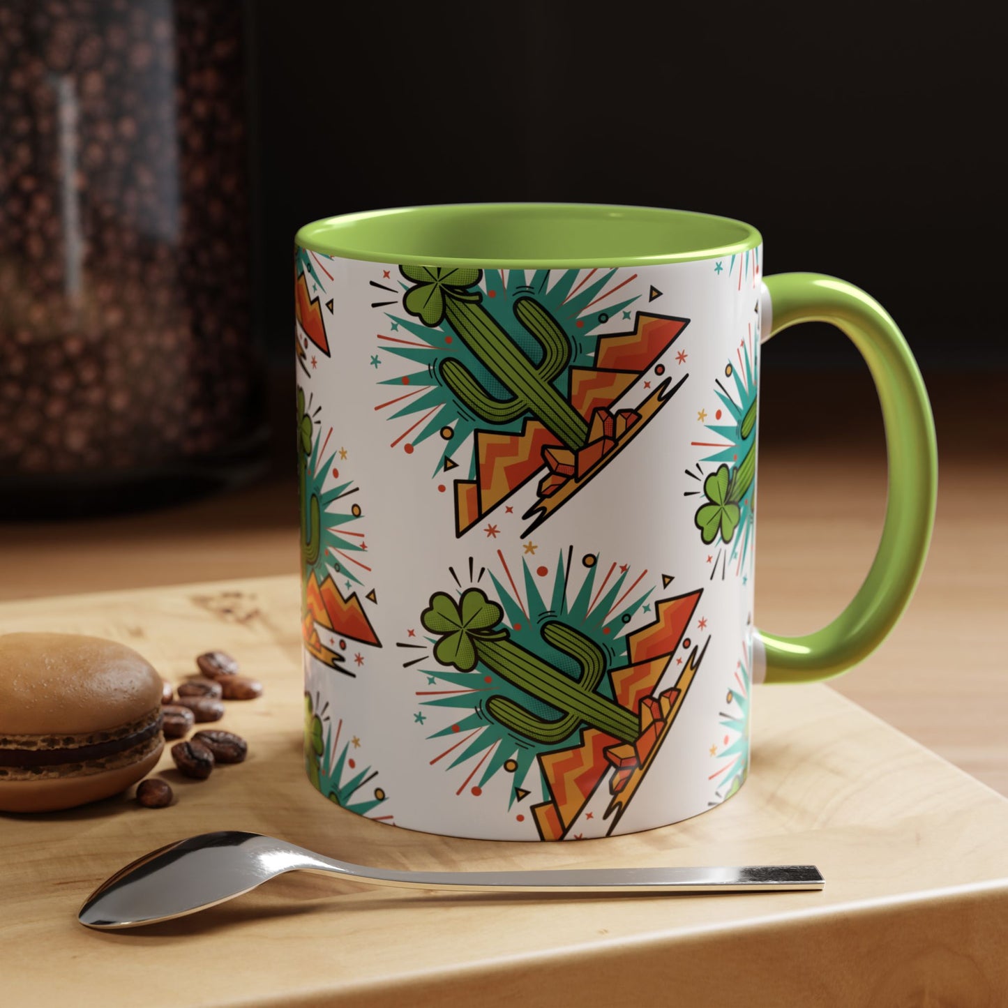 Arizona Shamrock Cactus Mug — Retro Pop Art St. Patrick’s Day Coffee Cup (11/15oz)