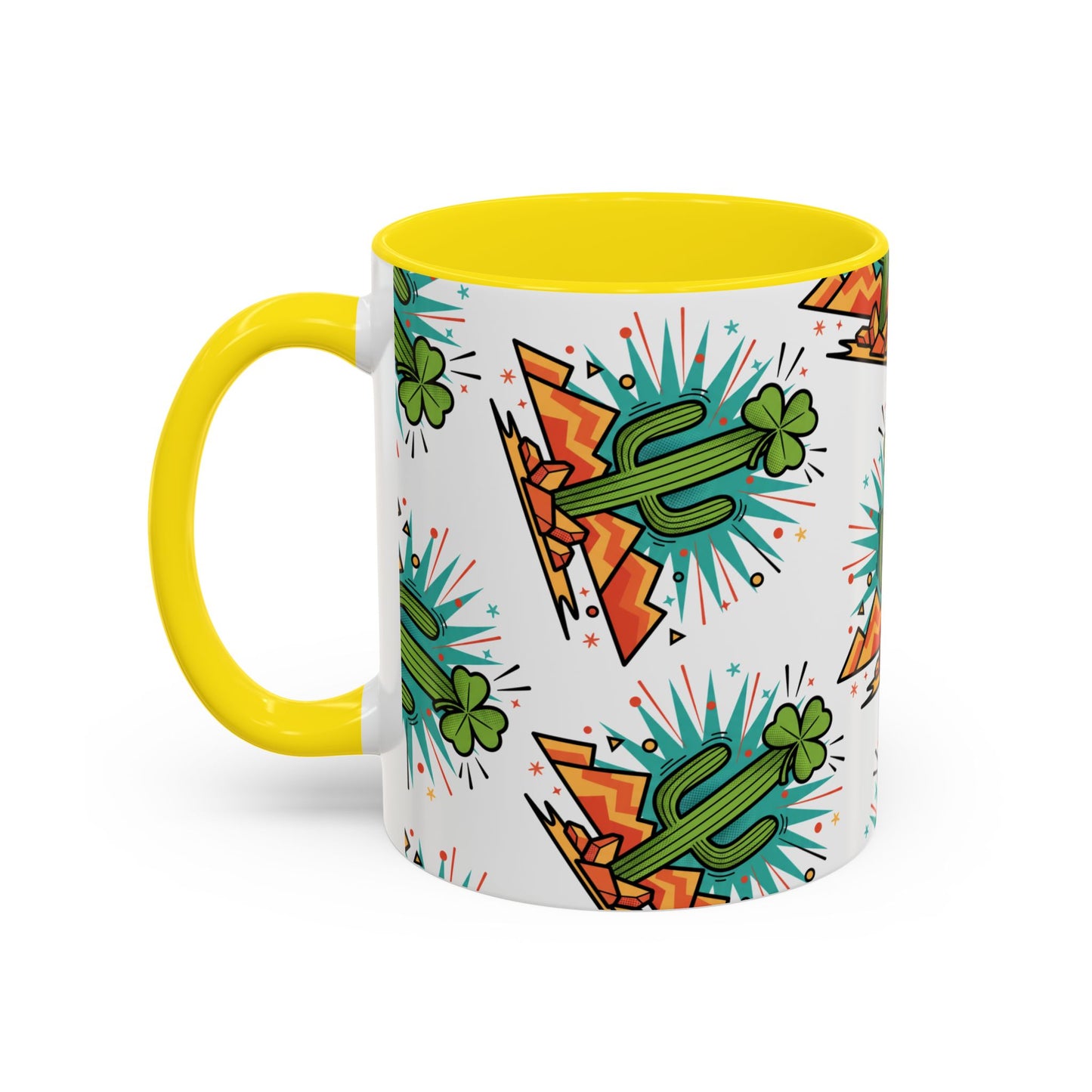Arizona Shamrock Cactus Mug — Retro Pop Art St. Patrick’s Day Coffee Cup (11/15oz)