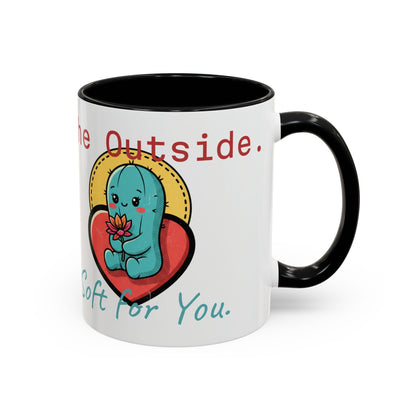 Prickly on the Outside, Soft for You Accent Coffee Mug — Cute Cactus Ceramic Mug (11/15 oz)