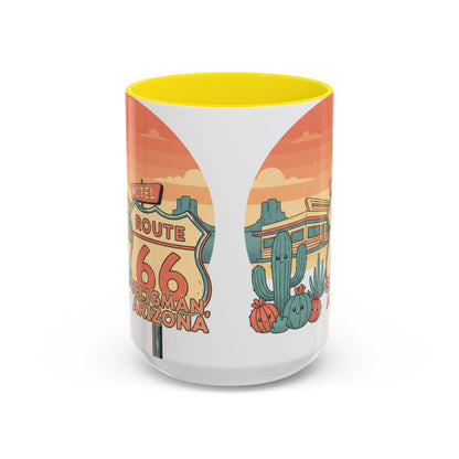 Route 66 Seligman Retro Pop Art Coffee Mug — Pastel Desert Sunset