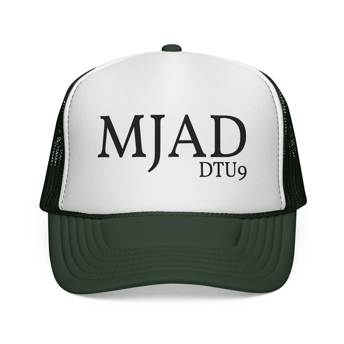 MJAD DTU9 Trucker Cap — Vintage Script Retro Mesh Baseball Hat