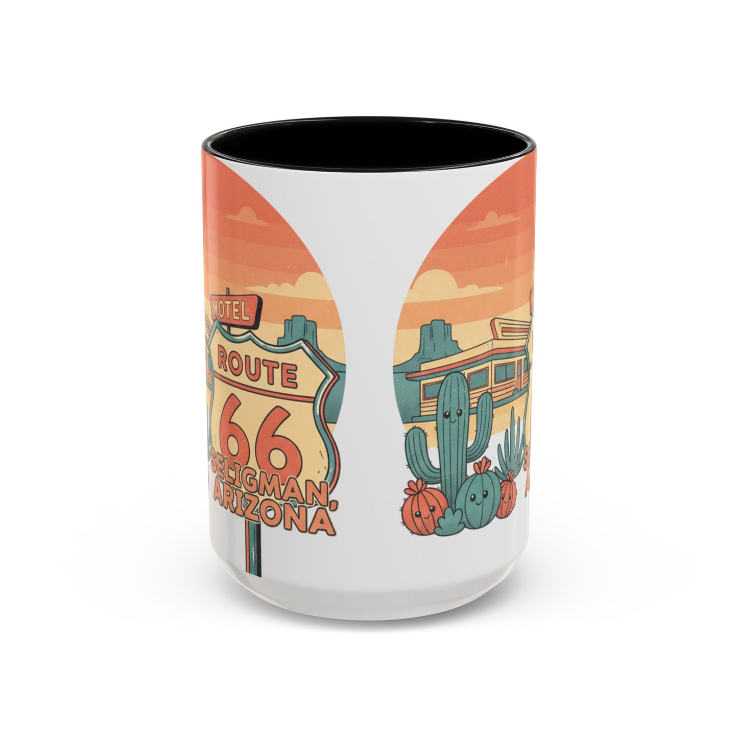 Route 66 Seligman Retro Pop Art Coffee Mug — Pastel Desert Sunset